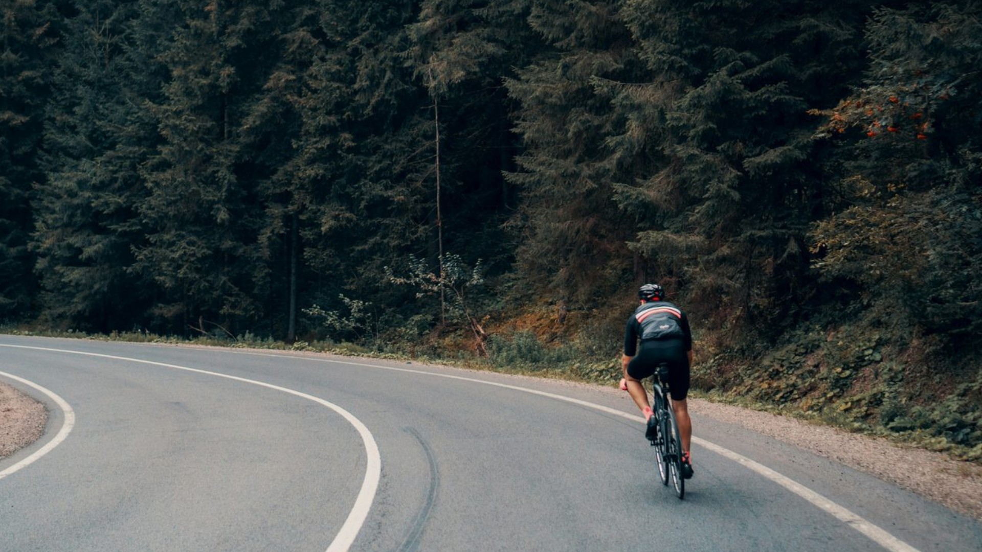 Ciclista solo en carretera de montaña